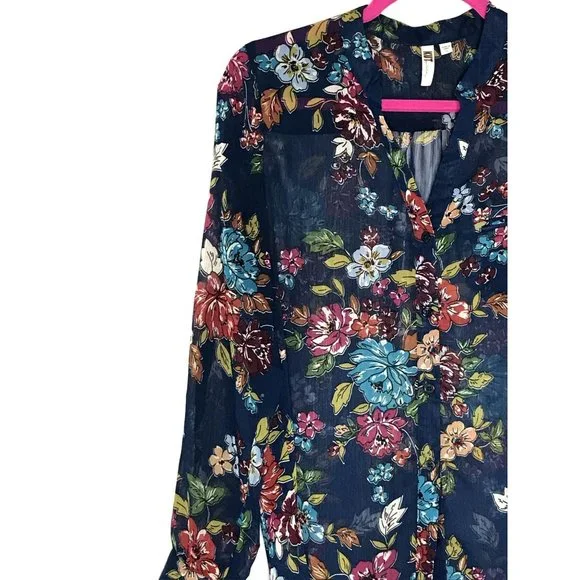NEW Kut From The Kloth Sinclair Navy Blue Sheer Floral Blouse Size Small - Picture 7 of 12